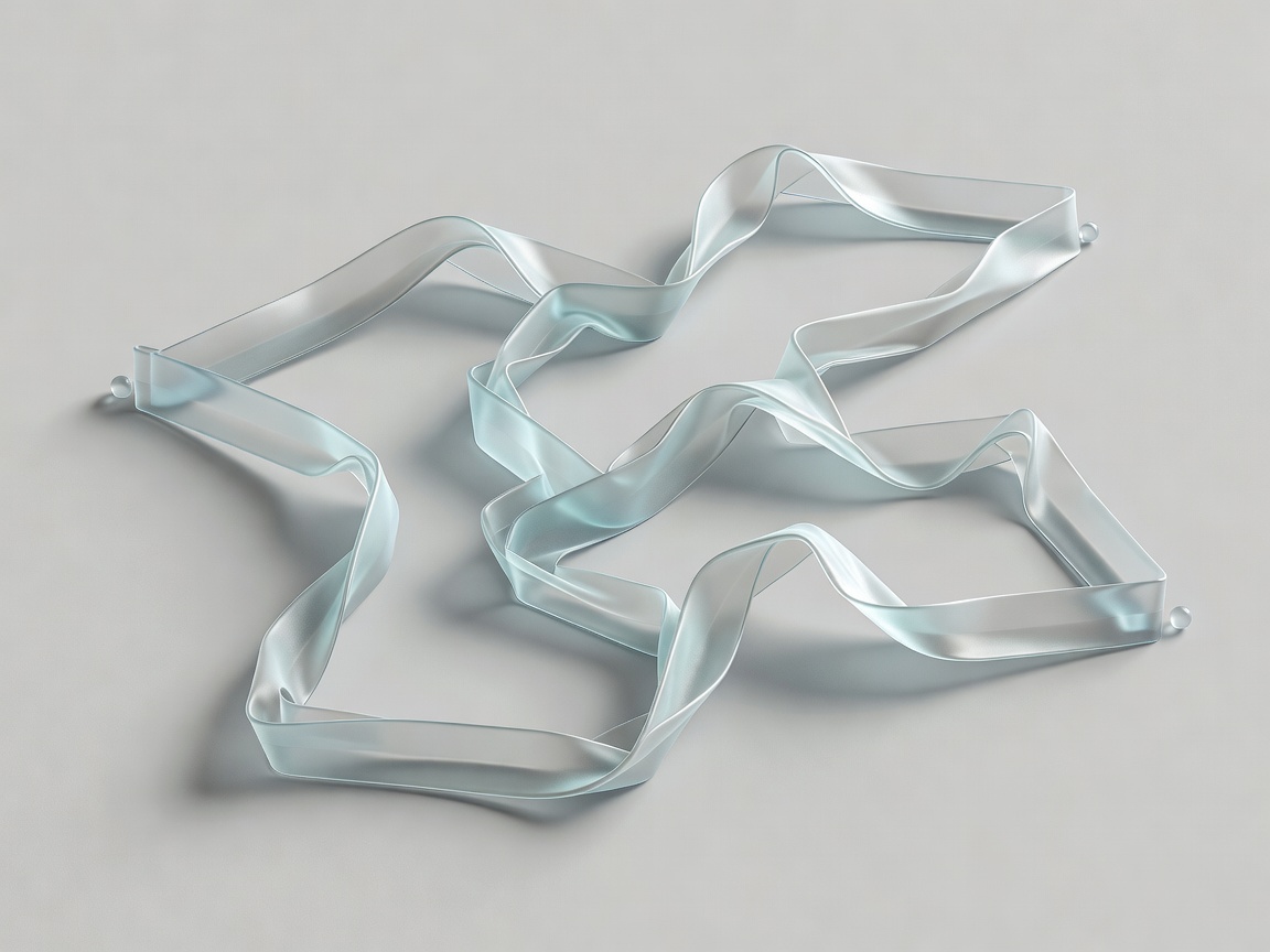 Translucent folded route ribbon showing alternative pathways between observations against blush
